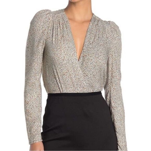 AFRM Surplice Leopard Print Bodysuit Long Sleeve Size Small - Picture 1 of 6